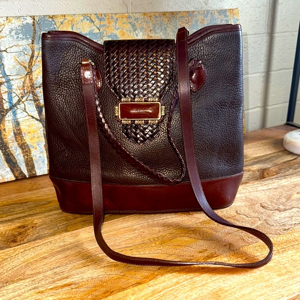 Vintage Brighton Black/Brown Leather Shoulder/Crossbody Bag with silver Detail